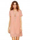 Pink Lace Up Print Front Shift Dress