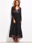 Black Embroidery Fringe Detail Dress